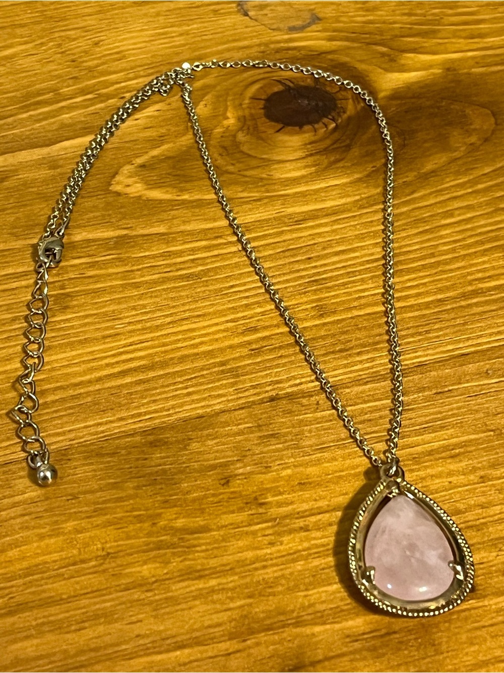 Gold Chain Necklace with Rose Quartz Teardrop Pendant presidium tested 18”
